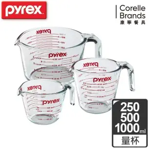 【Pyrex 康寧烘焙】耐熱玻璃單耳量杯3入組