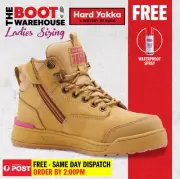 Hard Yakka 3056 Women's Work Boots. Steel Cap Safety Wheat Lace Side Zip Y60240