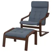 POÄNG armchair and footstool, brown/Gunnared blue