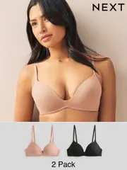 Black/Praline Nude Push Up Padded Non Wired Smoothing Bras 2 Pack A-E (575119) | $47