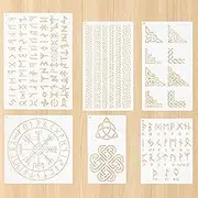 6pcs Wood Burning Stencils, Reusable Symbol Pattern Stencils Runes Stencil Template for Painting on Wood Wall Canvas Drawing Crafts DIY Making Decoration (Runes)