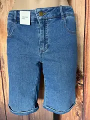 BNWT Girls Sz 12 Anko Mid Wash Denim Zip Fly 5 Pocket Shorts Adjustable