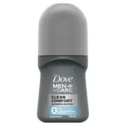 Dove Men Roll On Deodorant Clean Comfort Zero Aluminium 50ml