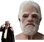 Old Man Mask for Halloween Realistic Face Mask Latex breathable Wrinkle Face White Hair and Beard Old Man Halloween Mask for Halloween Props Cosplay Party Masks, Realistic Mask, Halloween Face Mask