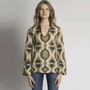 TORY BURCH 4 Khaki Turquoise Navajo Southwestern Stephanie Tunic NWT