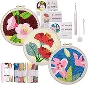 Punch Needle Embroidery - Crafts for Adults with Floral Pattern - Instruction Included, 3X Sewing Set Handmade Craft for Kids and Adults