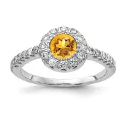 Solid 14k White Gold 5mm Simulated Citrine AAA CZ Ring