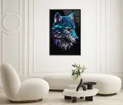 Shiny Blue and Grey Geomatric Wolf Abstract Art Premium Quality Poster
