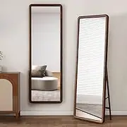 TT-YED Rectangular Solid Wood Frame Large Standing Mirror, Tilted Floor Mirror with Stand, Shatterproof Modern Full Length Wall Mirror, Large Full Length Wall Mirror, 2 Mounting Options,Cl50×h160cm