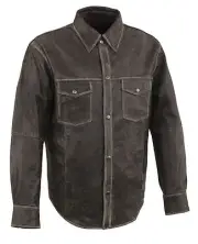 Milwaukee Leather MLM1605 Men's Snap Front Distressed Grey Durable Leather Shirt