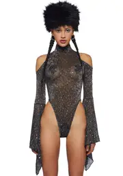 [Club Exx] Transcendent Spectre Sequin Bodysuit - Black