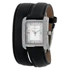 MICHAEL KORS EMERY SILVER,BLACK DOUBLE WRAP LEATHER BAND,CRYSTAL,WATCH-MK2359