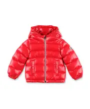 Moncler Enfant Logo Patch Hooded Down Jacket 1218M,24M Scarlet