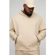 Mens Taupe Plus 260GSM Loopback Boxy Oversized Fit Basic Hoodie