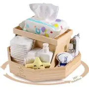 Wooden Diaper Caddy Organizer - 360 Degrees Rotating Caddy with Removable