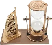 Vintage Sand Timer for Home Office Decor Retro Decorative Ornaments Present for Housewarming Elegant Craft with Base and Colored Sailboat Design