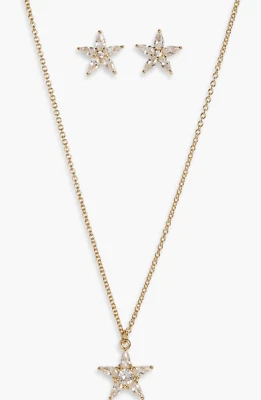 NORDSTROM RACK Cubic Zirconia Star Stud Earrings & Necklace Set