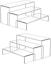 PEKGLOW 6 Pcs Acrylic Risers Display Stand Clear Display Riser Shelf Display Stand, Jewelry Stand Cupcake Stand Holder for Collectibles Jewelry Pop Figures 3-Tier Rectangular Tabletop Display Shelf (L)