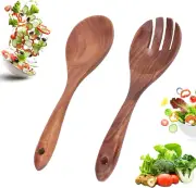 2 PCS Salad Tongs for Serving, Wooden Salad Servers, Fork and Spoon Set for Kitc