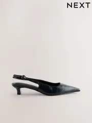 Navy Forever Comfort® Point Toe Low Slingback Kitten Heels (F25495) | $64