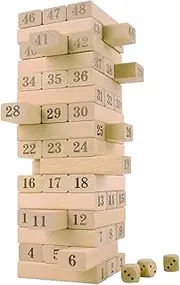 CoolToys Timber Tower Wood Block Stacking Game - Number Match Playset (48 Pieces)