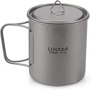Eacam Ultralight Titanium Cup Outdoor Portable Camping Picnic Water Cup Mug with Foldable Handle （750ml）