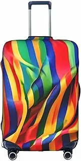 [Pvinnk] Rainbow Color stripe Print Protective Luggage Cover Elastic Washable Suitcase Protector Travel Gear Protector, White, Large