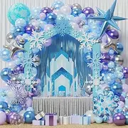 Blue Purple Snowflake Frozen Balloon Garland Arch Kit,148Pcs Ice Snow Blue Purple Silver White Snowflake Foil Balloons for Winter Wonderland Baby Shower Snow Princess Girls Birthday Party Decor (Blue)
