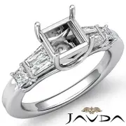 3 Stone Princess Baguette Semi Mount Diamond Wedding Ring 18k White Gold 0.5Ctw