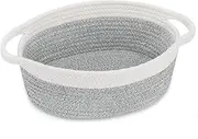 [Xiao Hua] 2pcs Small Woven Basket,Cute Rope Room Shelf Storage Basket, Cat Dog Toys Basket Chest Box, Empty Decorative Gift Basket with Handles -Gray White