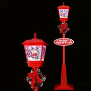 Christmas Lamp Post Light with Falling Snow Red
