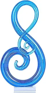 XMGZQ Murano Glass Sculptures and Statues,Glass Music Note Statues, Hand-Blown Blue Glass Decor Art Modern Decorations for Coffee Tables,Offices,Room Decorations and Accessories Gift
