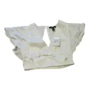 Forever 21 Small White Flutter Sleeve V-Neck Cropped Shirt