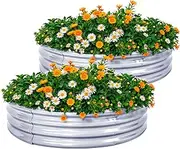 2Pcs Raised Garden Bed 4x4x1 FT Round Galvanized Metal Raised Garden Boxes Outdoor Planter Box for Vegetables Flowers Herb (4×4×1 FT / 120 * 120 * 29 CM)
