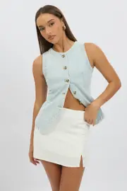 Denim High Neck Vest - Size 8XS, Women's Denim Jacket