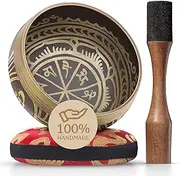 Silent Mind ~ Antique Design Tibetan Singing Bowl Set ~ Great For Mindfulness Meditation Relaxation Stress & Anxiety Relief Chakra Healing Yoga Zen ~ Perfect Spiritual Gift
