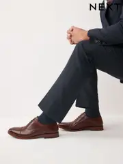 Brown Contrast Sole Leather Oxford Toecap Shoes (F33949) | $113