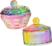 HONMEET 2Pcs Crystal Nail Dish Lid Acrylic Nails Monomer Bowl Manicure Bowl for Nail Art Nail Salons Dipping Powder Tray