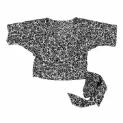 Saba Green Leopard Print Short Sleeve Reversible Side Tie Top Women's New 8