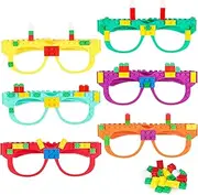 Fowecelt 6 Pcs DIY Building Bricks Glasses Building Blocks Games for Kids Birthday Party Favors Supplies, Boys Girls Carnival Party Games Decor