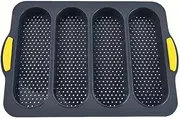 AIMALL 4 Slot Silicone Baguette Baking Mold Non-Stick Bread Pan for Oven, Food Grade Heat-Resistant Cake Mold with Ventilation Design, 13.3 x 9.4 x 0.9 Inches