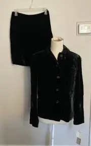 Jones & Co black velvet skirt suit 4 NWT Rayon Silk