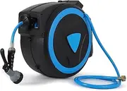 Retractable Garden Hose Reel With Auto Rewind 180° Swivel Wall Mount Bracket, 9-Pattern Spray Nozzle & Length Lock,5/8" x 82ft Heavy-Duty Hose (Slow Return System)