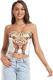 [RPLIFE] Highland Calf Coastal Summer Tops, Strapless Crop Top for Women, Mesh Tube Tops, Trendy Crop Tops (S)