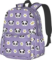 [KiuLoam] 17 Inch Backpack Cute Baby Panda Floral Purple Laptop Backpack Shoulder Bag School Bookbag Casual Daypack, Panda Floral, One Size, Laptop Backpack