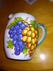 1993 Sorrento Ceramic Wine Pitcher, White w/ Purple & Yellow Grapes