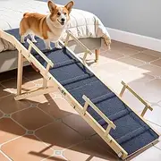 Dog Ramp for Bed with Rails, 64" Long Foldable Pet Ramp for Small Large Dogs, Dog Ramps for High Beds Car, High Traction with Side Railng, 6 Adjustable Heights 24" to 30" Up to 220LBS
