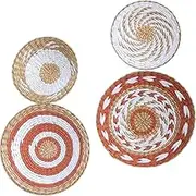 FOMIYES Elegant Hand Woven Wall Decor Round Plates 4-Piece Set Straw Craft for