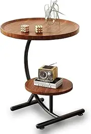 QYINXIU Coffee Table, Double-Layer Round Side Table, Sofa Table, Waterproof, Modern Style for Living Room, Bedroom, Cafe