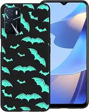 [zaztify] Phone Case for Oppo A16s/A16/A54s/A55 5G/A53s 5G/A54 4G/A55 4G, Cyan Bats Goth Cute Animal Pattern Spooky Halloween Creepy Witch Shockproof Protective Anti-Slip Thin Slim Soft Cover Shell